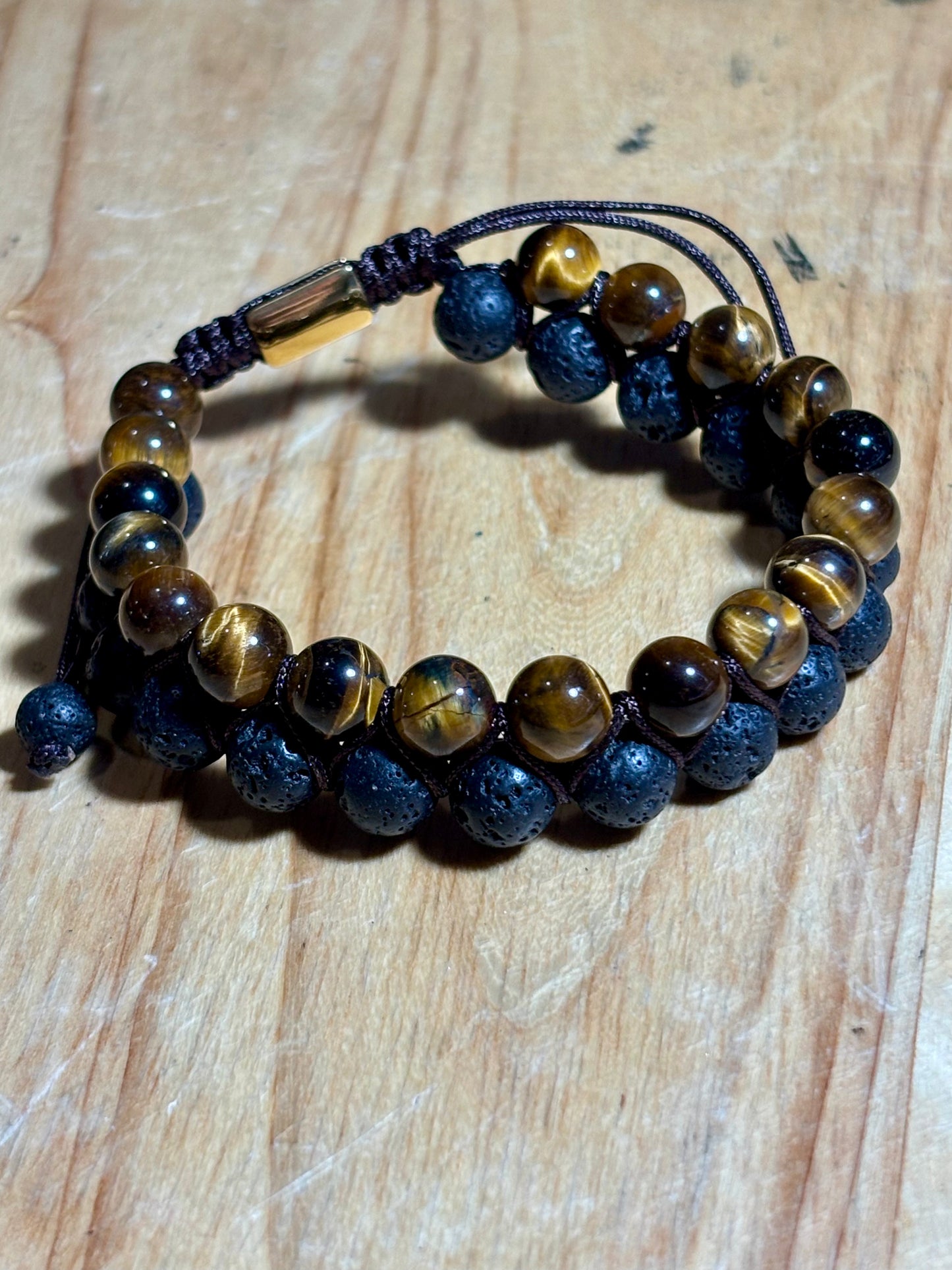 Mens Double Lava Tiger Eye Macrame