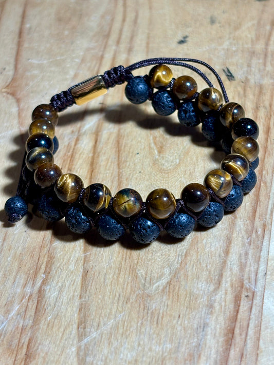 Mens Double Lava Tiger Eye Macrame