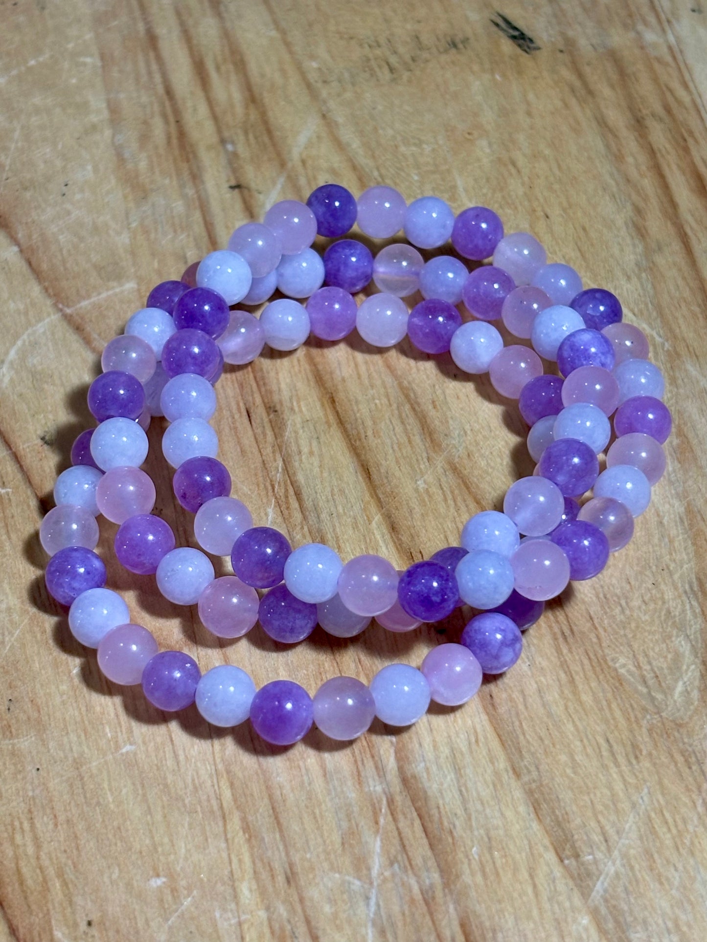 6mm Amethyst, Rose Quartz & White Jade Bracelet