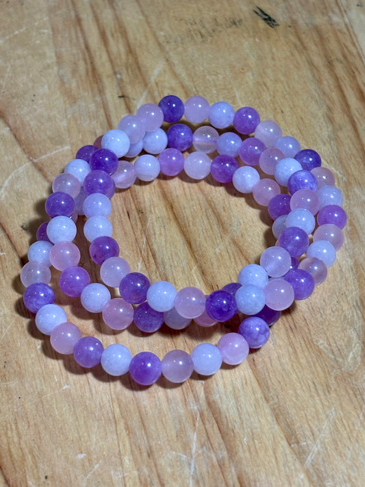 6mm Amethyst, Rose Quartz & White Jade Bracelet