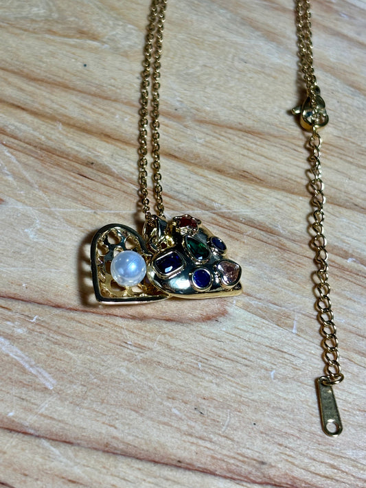 SS Gold Zircon & Pearl Heart