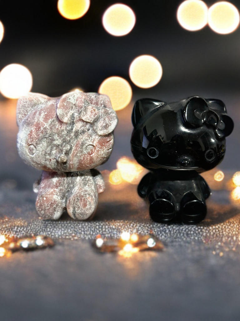 Pink Opal or Black Obsidian Hello Kitty