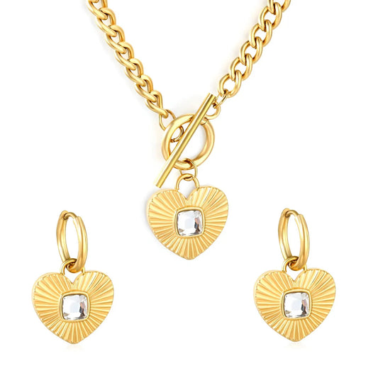 SS White CZ Heart Set Gold