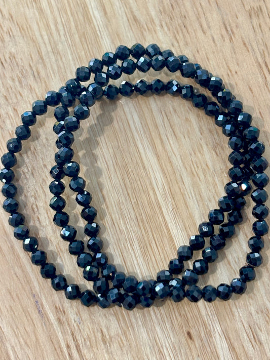 4mm Faceted Black Obsidian Bracelet