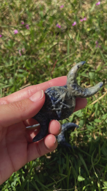 Sodalite Three Moon and Star Carving